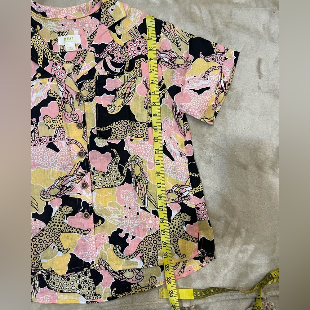 •	Maeve Anthropologie Colorful Abstract Blouse XS Short Sleeve 100% - Picture 10 of 14